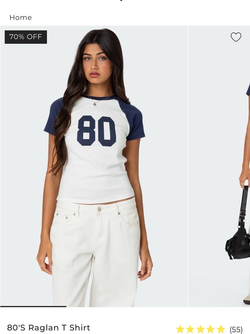 Edikted White & Navy '80' Raglan Short Sleeve Tee